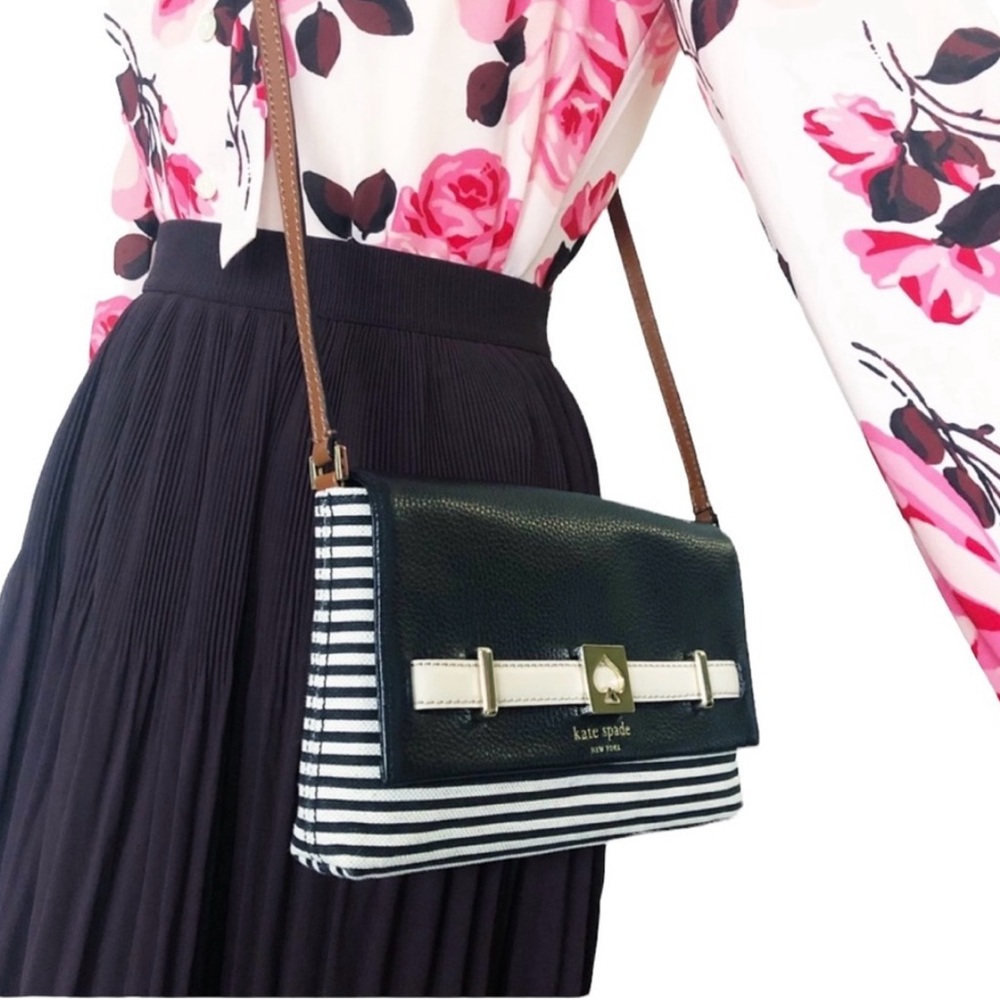 Kate Spade Striped Crossbody Bag Black and Cream